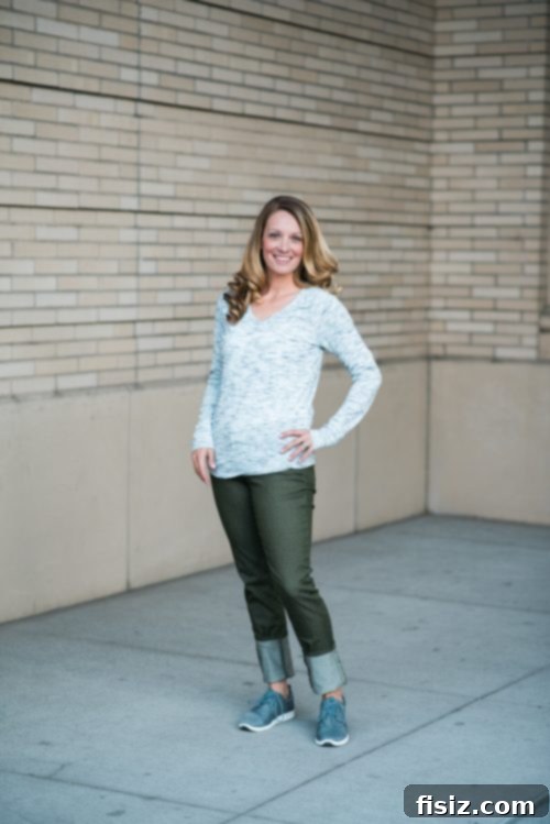 prAna 2017 Fall Line Style Guide 7 Woman styling prAna Kara Jeans for a casual fall day, demonstrating ease of movement.