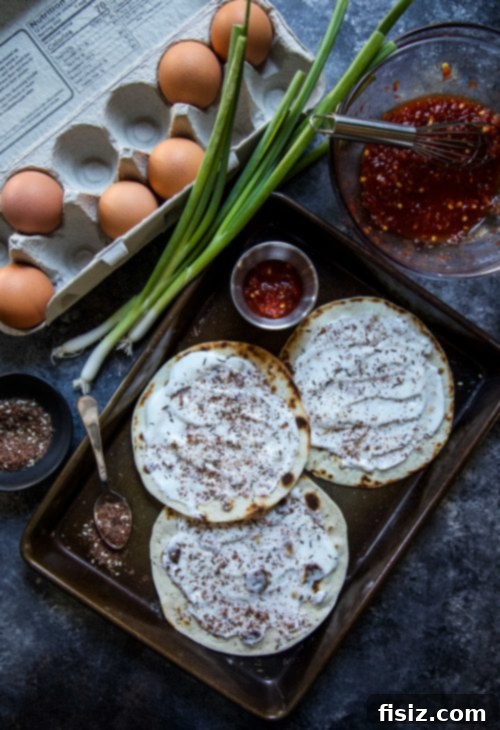 Za'atar Fried Egg Tacos with Fiery Chile Sauce 3 Close-up of Za'atar Fried Egg Tacos with Chile Sauce