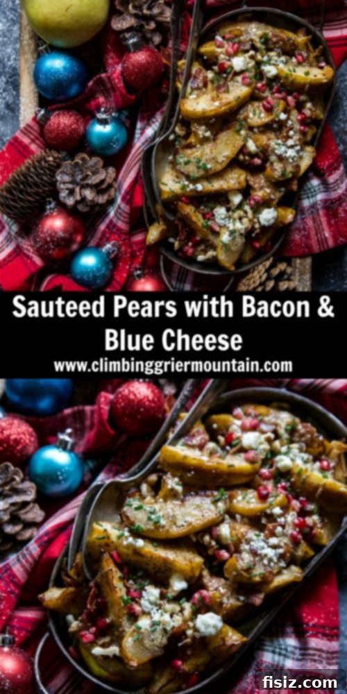 Sauteed Pears with Bacon and Blue Cheese Giveaway 8 Beautifully presented Sauteed Pears with Bacon and Blue Cheese on a platter, ready for a gathering