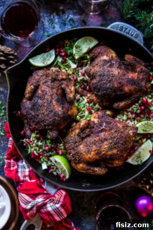 Jeweled Persian Roasted Cornish Hens 4 Two Persian-Style Baked Cornish Hens seasoned and ready for roasting.