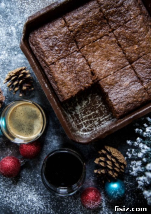 Close-up of a single Gingerbread Stout Square, showcasing its moist texture and powdered sugar topping