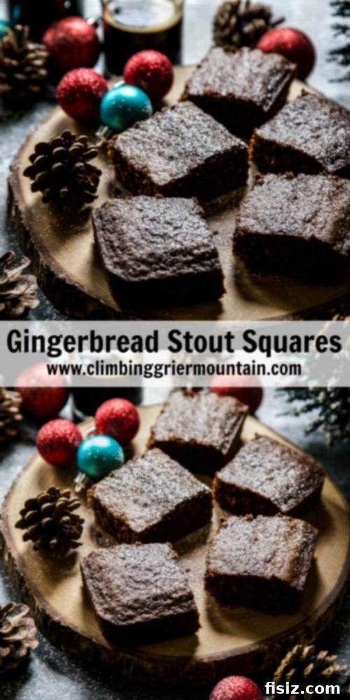 Close-up of a stack of moist Gingerbread Stout Squares, highlighting their rich, spiced texture