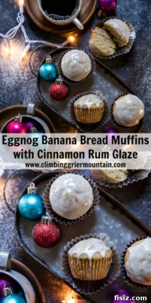 Holiday Eggnog Banana Muffins with Spiced Rum Glaze 8 Close-up of Eggnog Banana Bread Muffins with Cinnamon Rum Glaze