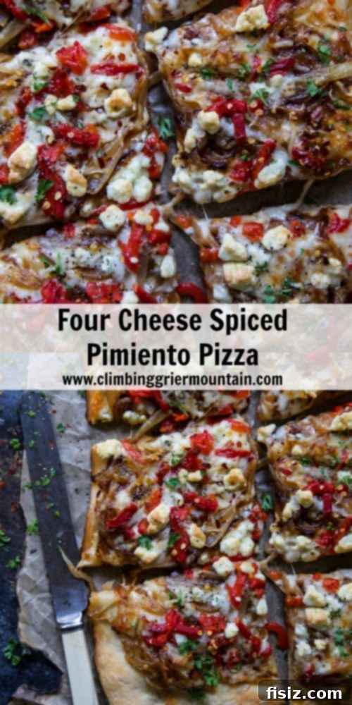 Piquant Four Cheese Pimiento Pizza 7 Another angle of the Four Cheese Spiced Pimiento Pizza, showcasing its delicious texture and vibrant toppings