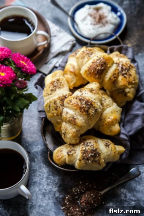 Easy Za'atar Croissants with Labneh 5 Baked Easy Za'atar Croissants with Labneh cooling on a rack.
