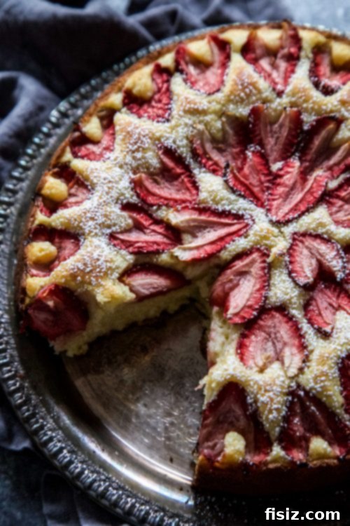 Jammy Strawberry Ricotta Cloud Cake 3 Beautiful Roasted Strawberry Ricotta Cake, perfect for dessert or breakfast