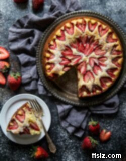 Jammy Strawberry Ricotta Cloud Cake 7 Ingredients laid out for making Roasted Strawberry Ricotta Cake