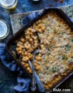 Vegan Buffalo Chickpea Mac 7 Buffalo Chickpea Mac & Cheese finished dish in a casserole.