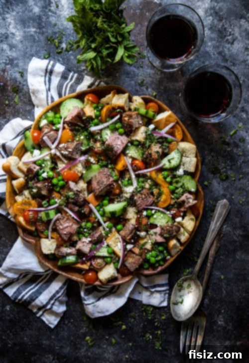 Za'atar Lamb Panzanella Salad 2 Delicious Lamb Za'atar Panzanella Salad with grilled lamb, crispy bread, and fresh vegetables