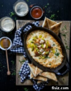 Sweet Heat Chicken Dip with Honey Butter Toasts 7 Hot Chicken Dip with Honey Toasts – overhead shot.