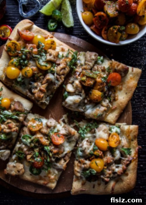 Spicy Thai Basil Chicken Flatbread with Zesty Salsa 4 Spicy Basil Chicken Flatbread with Thai Salsa