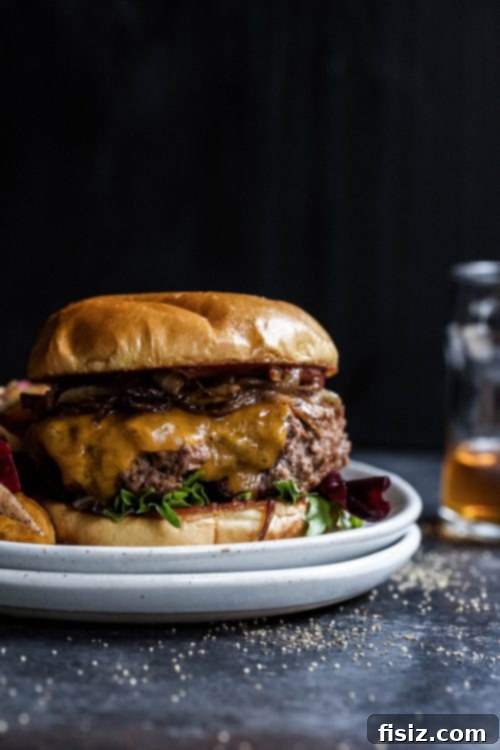 Bourbon-Glazed Grill Burgers 2 Delicious Barbecue Bourbon Burger on a plate