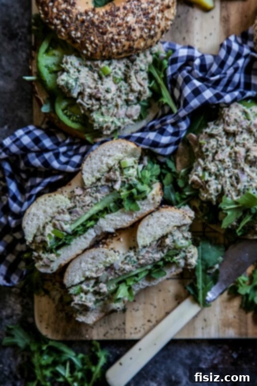 Everything Bagel Green Goddess Tuna Salad 2 Delicious Green Goddess Tuna Salad on an Everything Bagel, a light and healthy sandwich