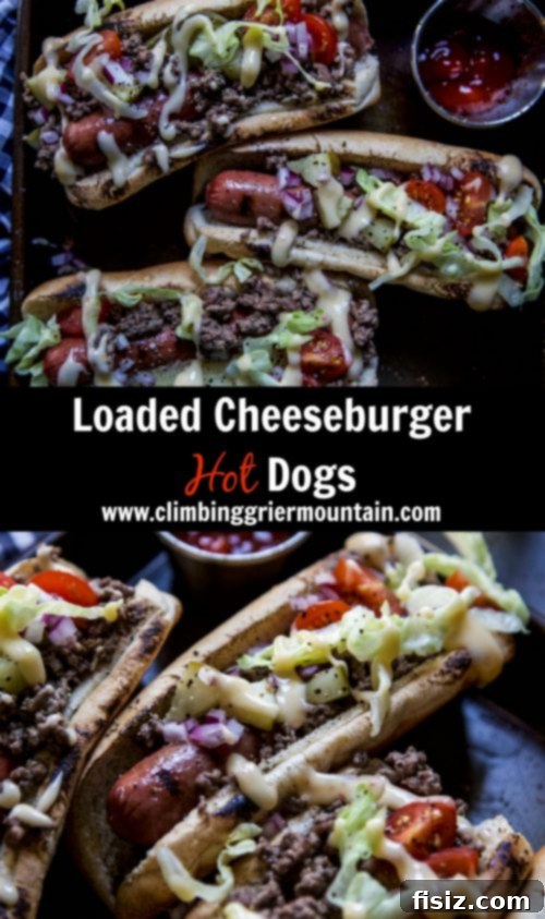 Indulgent Cheeseburger Dogs 8 Assortment of Loaded Cheeseburger Hot Dogs on a platter
