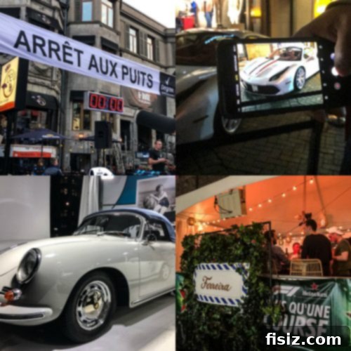 Lively street scene in downtown Montreal during F1 weekend, with crowds and vibrant nightlife.