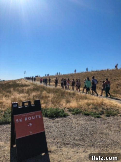 Close-up of participants walking the 5K with a focus on their legs and comfortable shoes.