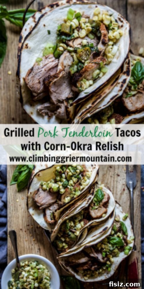 Succulent Grilled Pork Tacos with Bright Corn-Okra Relish 9 A stack of delicious Grilled Pork Tenderloin Tacos with Corn-Okra Relish ready to be served