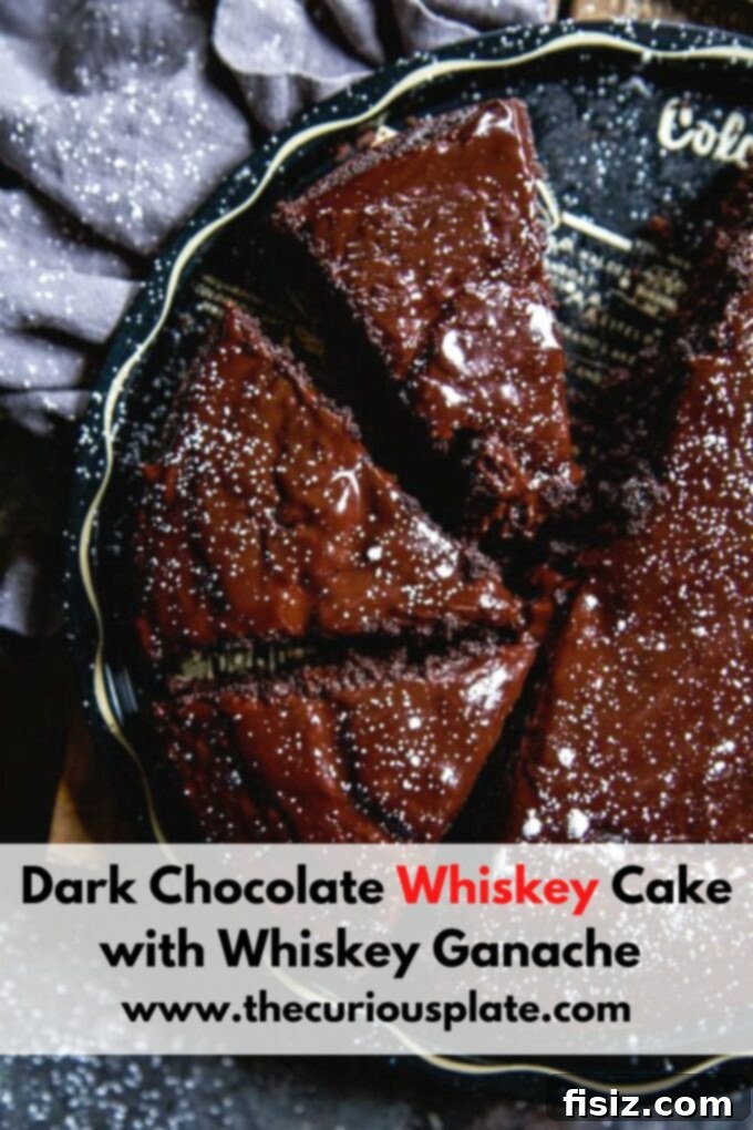 Decadent Dark Chocolate Whiskey Indulgence 8 Close-up of Dark Chocolate Whiskey Cake with Ganache