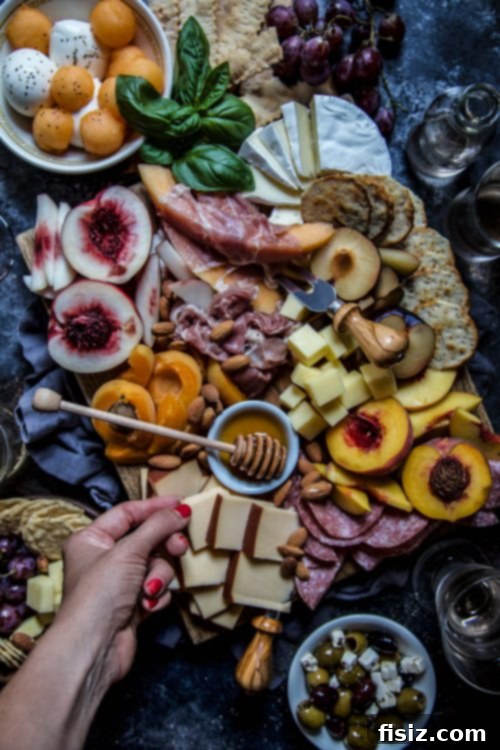 Another detailed view of the charcuterie board, showcasing the harmonious blend of ingredients.