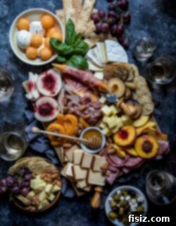 Finished stone fruit and cheese charcuterie board.