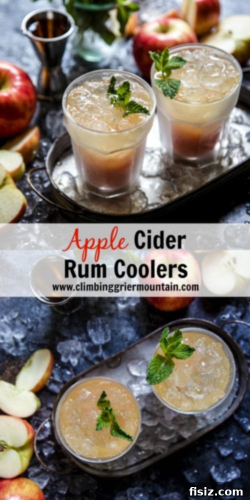 Harvest Apple Rum Cooler 7 A vibrant Apple Cider Rum Cooler set against a backdrop of autumnal tones, possibly a rustic table, highlighting its appeal as a fall-inspired drink.