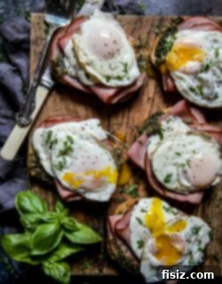Cheesy Ham, Pesto & Fried Egg Toast 7 Finished Open-Faced Ham and Pesto Melt with Fried Egg