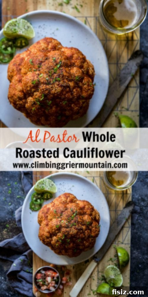 Al Pastor Cauliflower Centerpiece 8 Al Pastor Whole Roasted Cauliflower served with garnishes