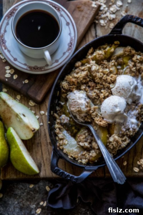 Oatmeal Cookie Ginger Pear Crisp 7 Ginger Pear Oatmeal Cookie Crisp served with ice cream