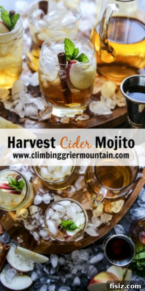 Autumn Apple Mojito 8 Harvest Cider Mojito being poured into a glass with ice and garnishes