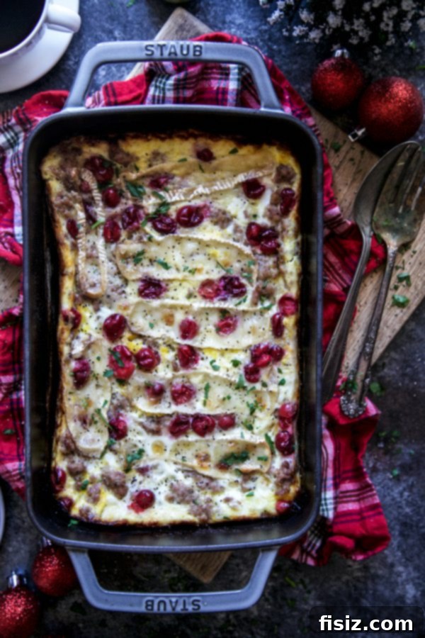 Sausage Cranberry and Brie Breakfast Strata 3 A charming holiday-decorated car, packed with presents and ready for a festive road trip.