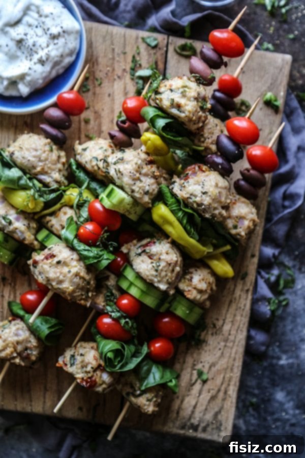 Cooked Mediterranean Chicken Meatball Skewers