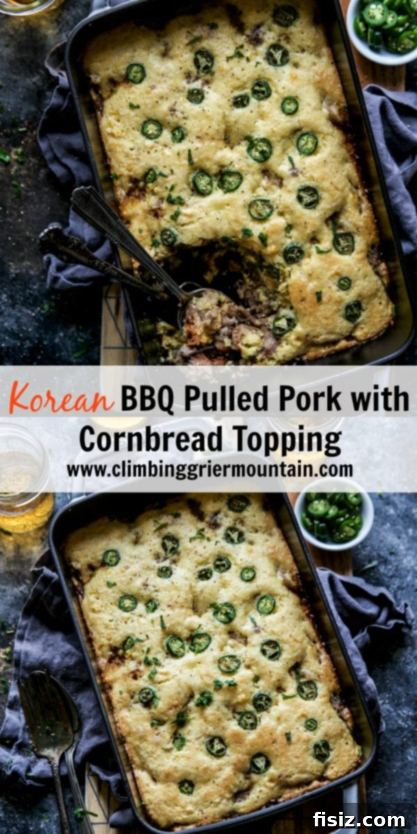 Overhead shot of Korean BBQ Pulled Pork with Cornbread Topping