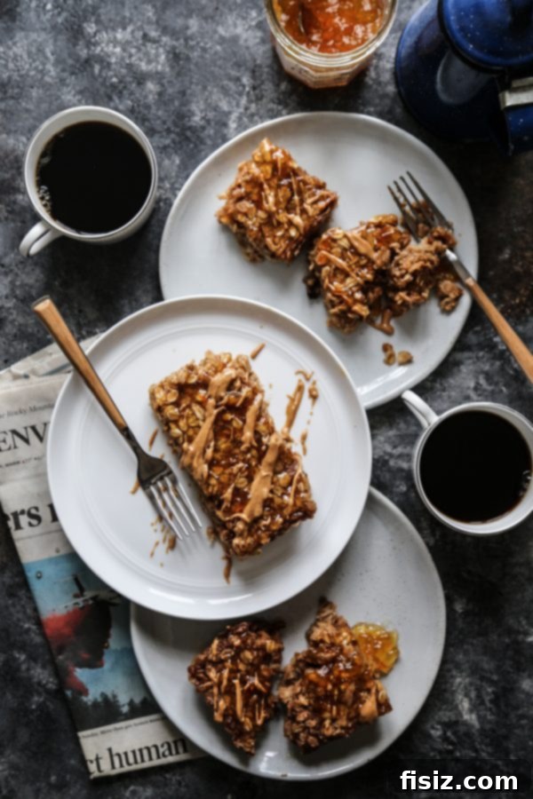 Zesty Peanut Butter and Orange Marmalade Baked Oats 2 Peanut Butter and Orange Marmalade Oatmeal Bake in a baking dish