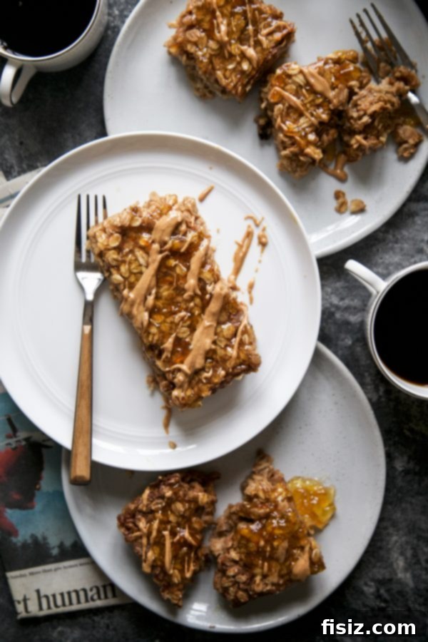 Zesty Peanut Butter and Orange Marmalade Baked Oats 3 Close-up of baked oatmeal with peanut butter