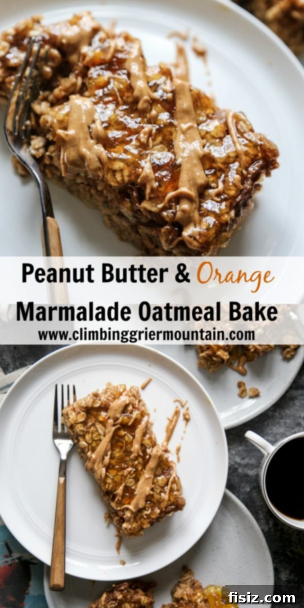 Zesty Peanut Butter and Orange Marmalade Baked Oats 8 Close-up of a slice of Peanut Butter and Orange Marmalade Oatmeal Bake