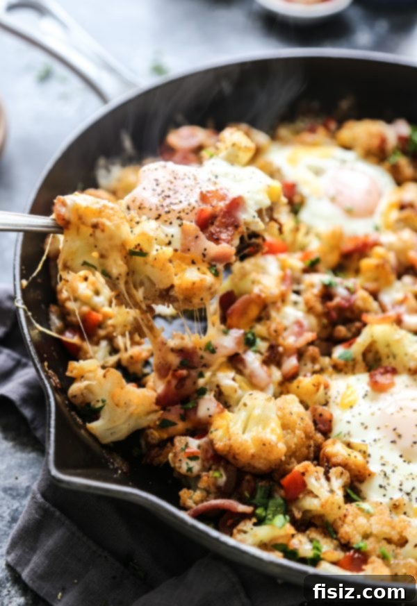 Turkish Cauliflower Breakfast Skillet 5 Turkish Breakfast Hash with crispy bacon and melted cheese