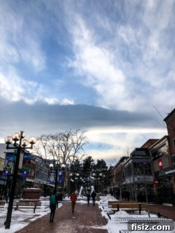 Pearl Street Mall in Boulder, Colorado, with shops and people
