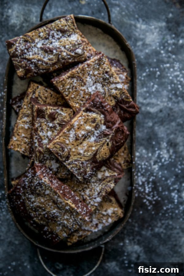 Decadent Salted Dark Chocolate Tahini Brownies 6 Close-up of Fudgy Dark Chocolate Tahini Brownies