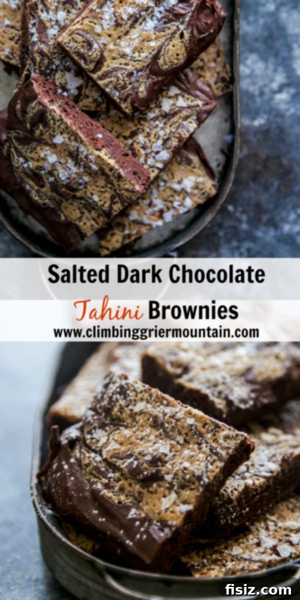 Decadent Salted Dark Chocolate Tahini Brownies 8 Sliced Salted Dark Chocolate Tahini Brownies with Sea Salt