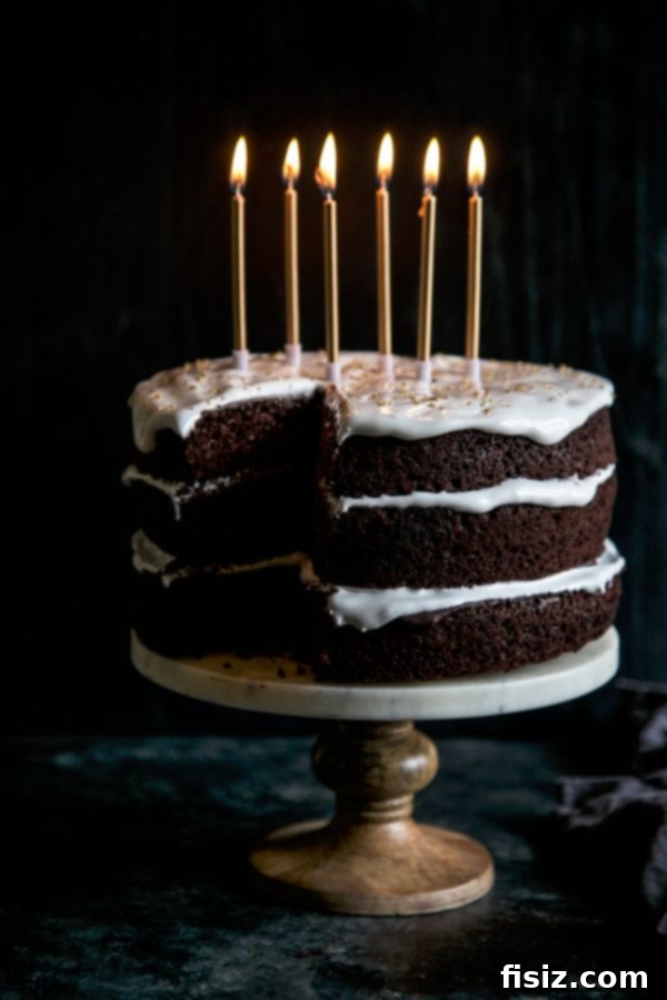 Decadent Dark Chocolate Cake with Fluffy Marshmallow Frosting 2 Decadent Ultimate Dark Chocolate Cake with light Champagne Marshmallow Frosting