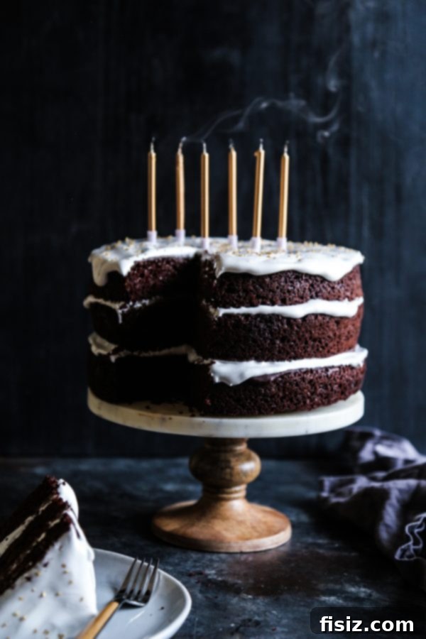 Decadent Dark Chocolate Cake with Fluffy Marshmallow Frosting 8 Ultimate Dark Chocolate Cake with Champagne Marshmallow Frosting decorated with sprinkles