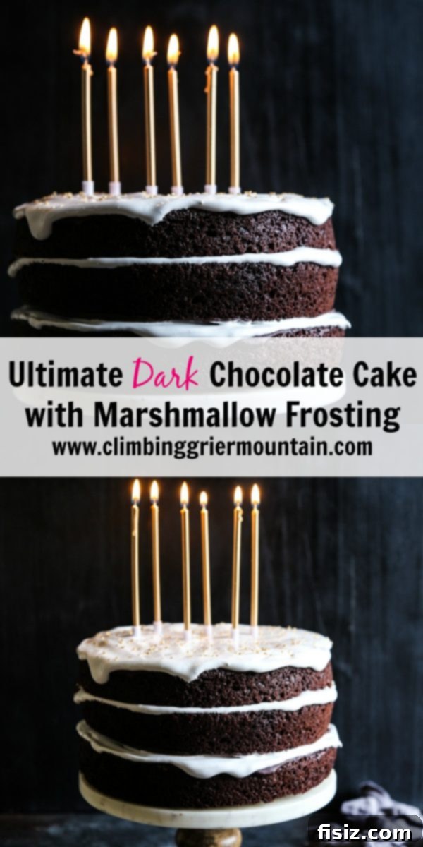 Decadent Dark Chocolate Cake with Fluffy Marshmallow Frosting 10 Elegant Ultimate Dark Chocolate Cake with champagne marshmallow frosting and gold sprinkles