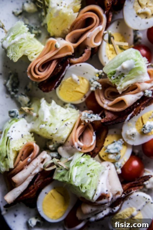 Rotisserie Chicken Cobb Skewers 3 Close-up of Rotisserie Seasoned Chicken Breast Cobb Salad Skewers with fresh ingredients