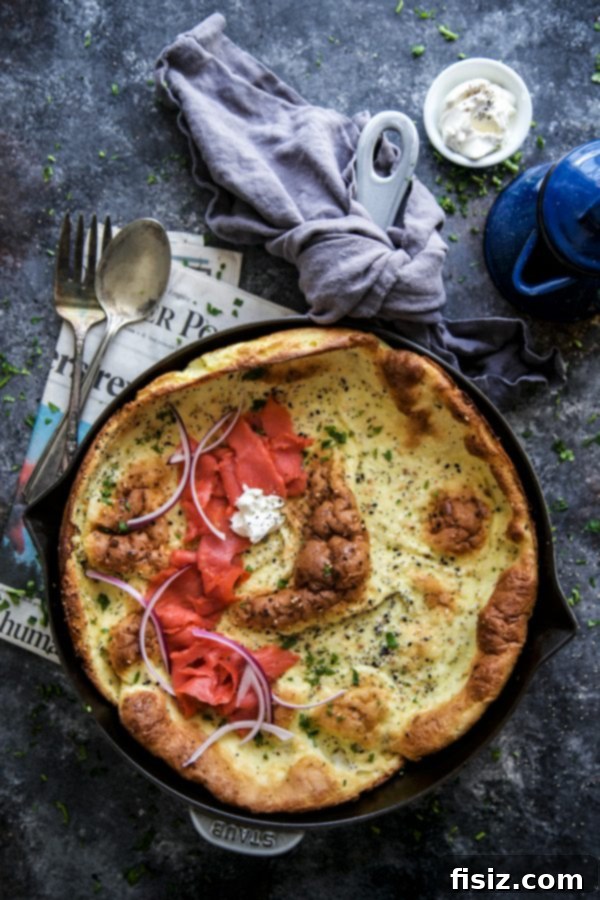 Everything Bagel Spiced Dutch Baby with Lox 5 Savory Dutch Baby with Lox, creme fraiche, and fresh parsley for brunch