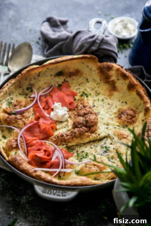 Everything Bagel Spiced Dutch Baby with Lox 6 Garnished Everything Bagel Dutch Baby ready to serve