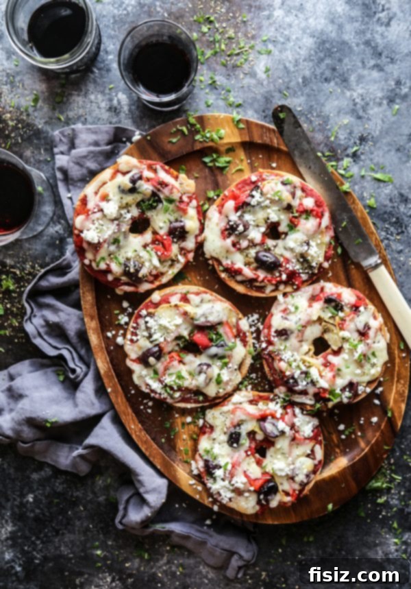 Delicious Greek Pizza Bagels ready to eat