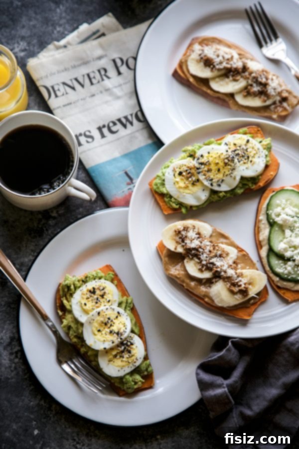 Sweet Potato Toast Trio Delights 3 Classic avocado toast on traditional bread, a familiar breakfast staple