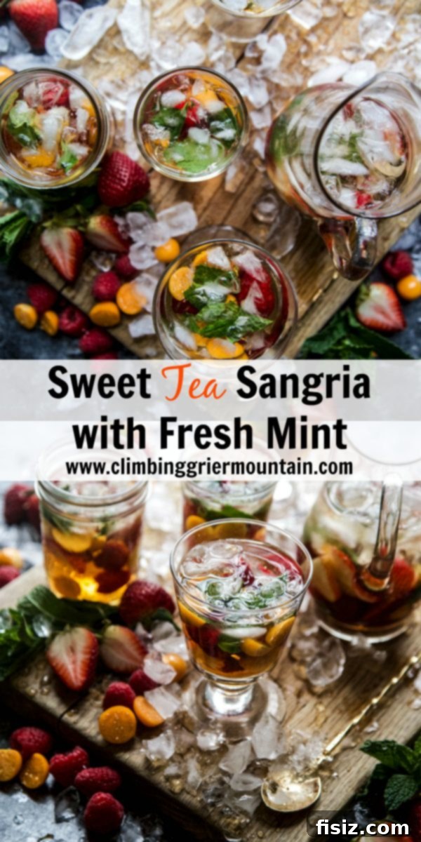 Minty Sweet Tea Sangria 7 Sweet Tea Sangria with Fresh Mint in a glass on a wooden surface
