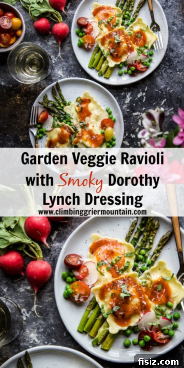 Smoky Dorothy Lynch Dressed Garden Veggie Ravioli 8 Overhead shot of a bowl of Garden Veggie Ravioli with Smoky Dorothy Lynch Dressing, ready to be enjoyed