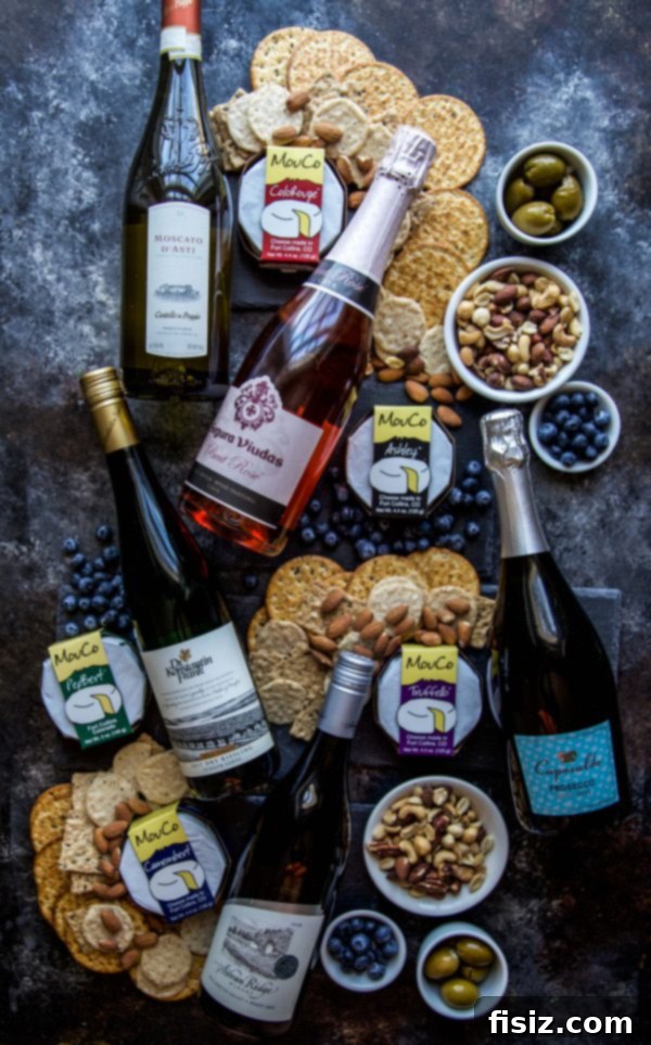MouCo Cheese And Wine Pairing 3 An overhead shot showcasing an elegant arrangement of MouCo cheeses, ready for a sophisticated wine pairing session, with a hint of wine glasses in the background.